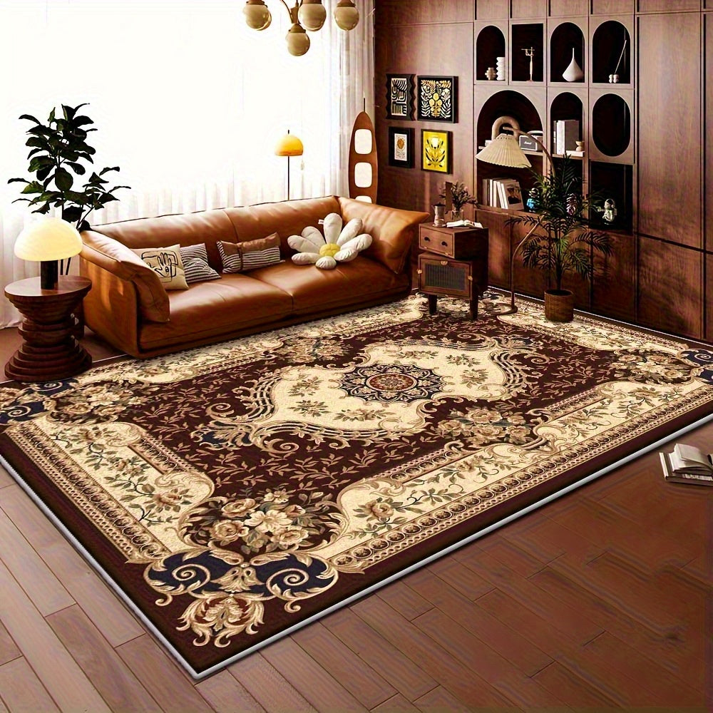 Luxury Velvet Area Mat, 850g/sqm Machine-Washable Geometric Pattern Mat, Lightweight Durable Indoor Mat for Living Room, Bedroom, Study, Modern Minimalist Design with Brown/Beige/Blue/Red/Black/White, Rugs for Living Room, Be