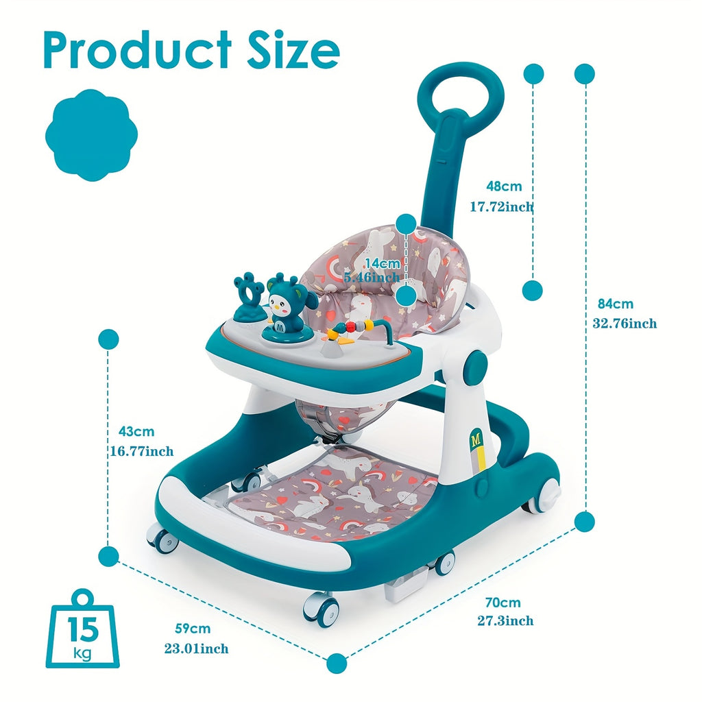 Baby Walker Foldable Baby Walker and Baby Activity Center with Toys Tray Height Adjustable Infant Toddler Baby Walker with Wheels for Baby Boys and Girls