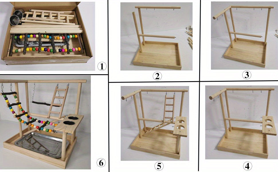 Deluxe Wooden Parrot Playstand with Climbing Ladder, Swing & Chew Toys -