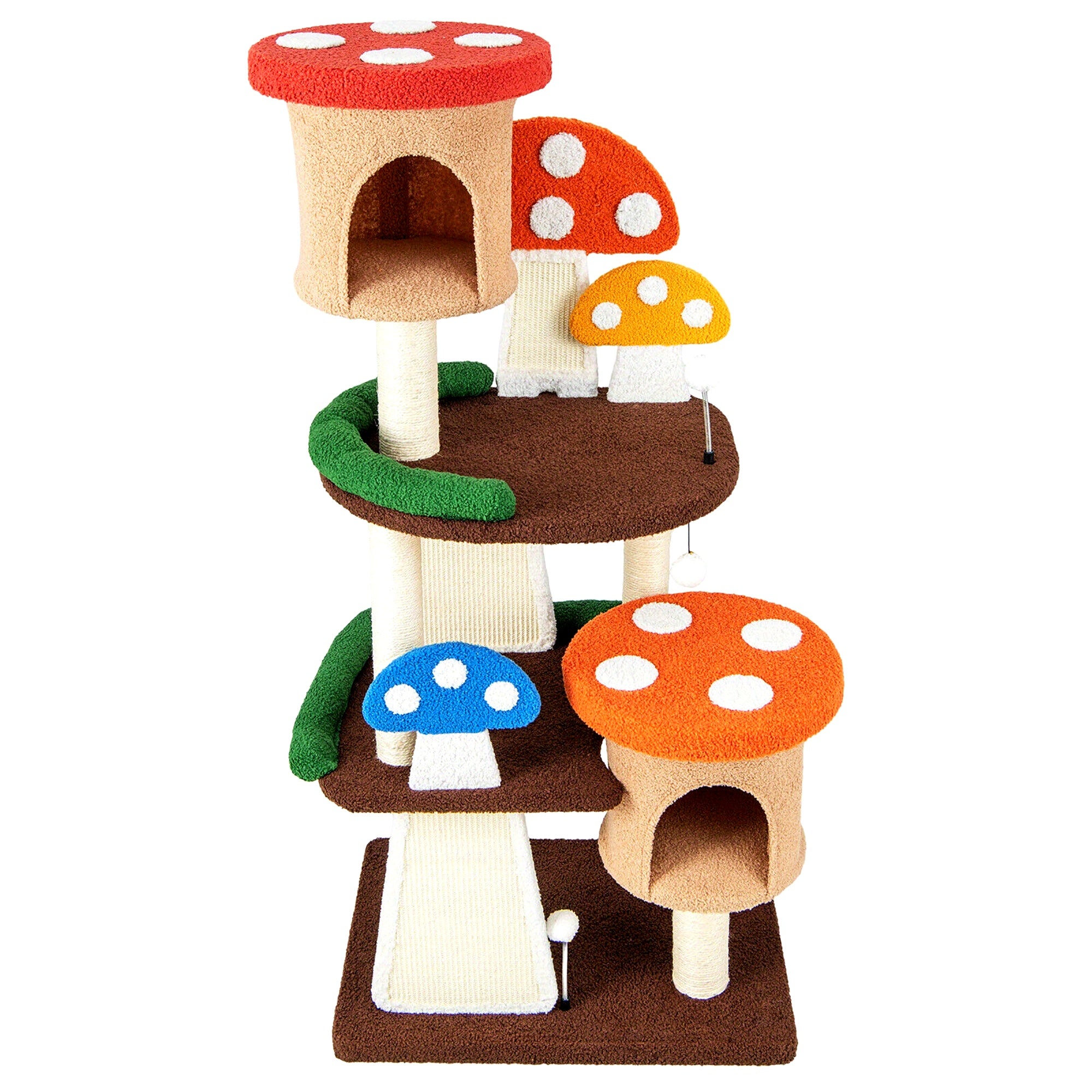 Deluxe Wooden Cat Tree Tower - Multi-Level Padded Perch, Sisal Rope Scratch Board, Hanging Toys, Modern Design for Cats to Play, Rest and Exercise