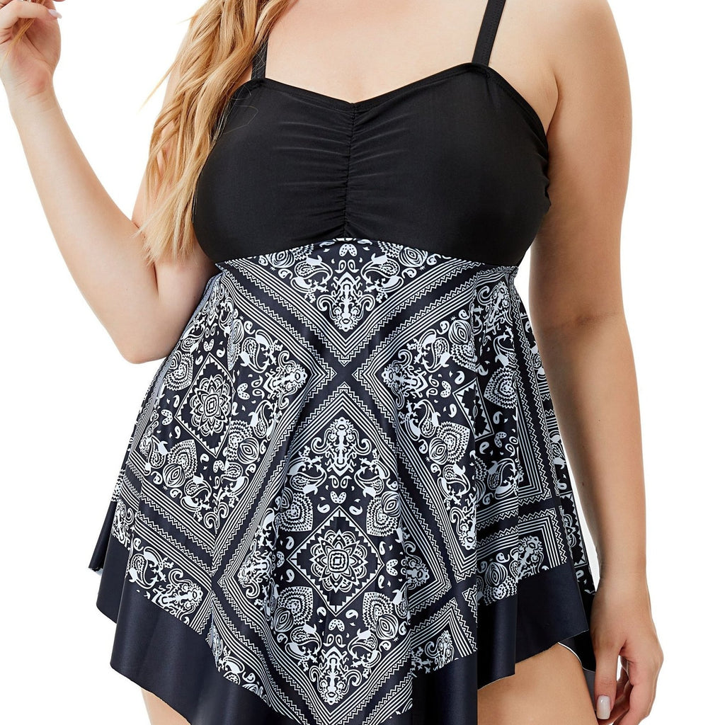 Plus Size Women's Printed One-Piece Swimsuit, Sexy Print Swimwear
