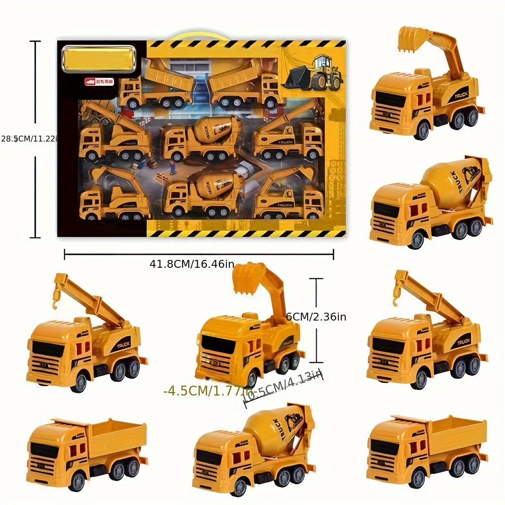 8pcs Inertia Pull-back Excavator Combination - Perfect Christmas & Holiday Gifts for Kids -  Construction Vehicles Toys -  Suitable for Ages 3+ - Ideal Gift for Boys & Girls