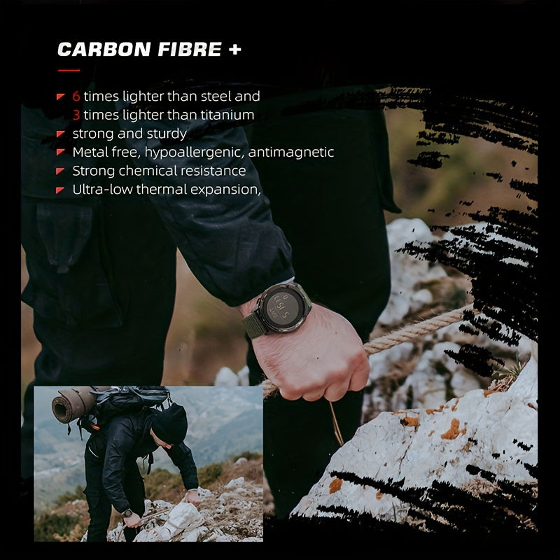 Mens Slim Sports Smartwatch - Water Resistant Chronograph Watch with Pedometer, Multi-Functional Wrist Watch with Carbon Fiber Strap for Fitness, Running, and Outdoor Activities
