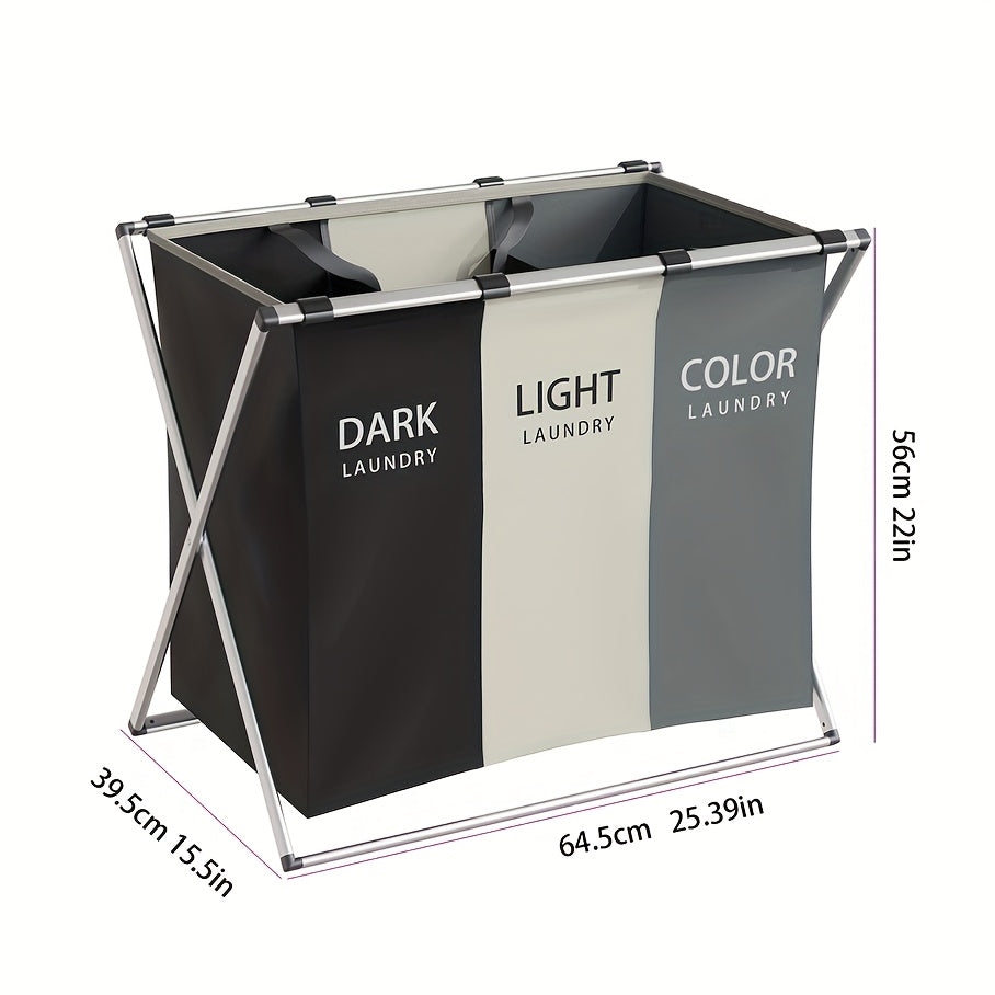 3 Section Multifunctional Basket with Aluminum Frame for College Dorms, Bedroom, Bathroom, Office Dirty Toys