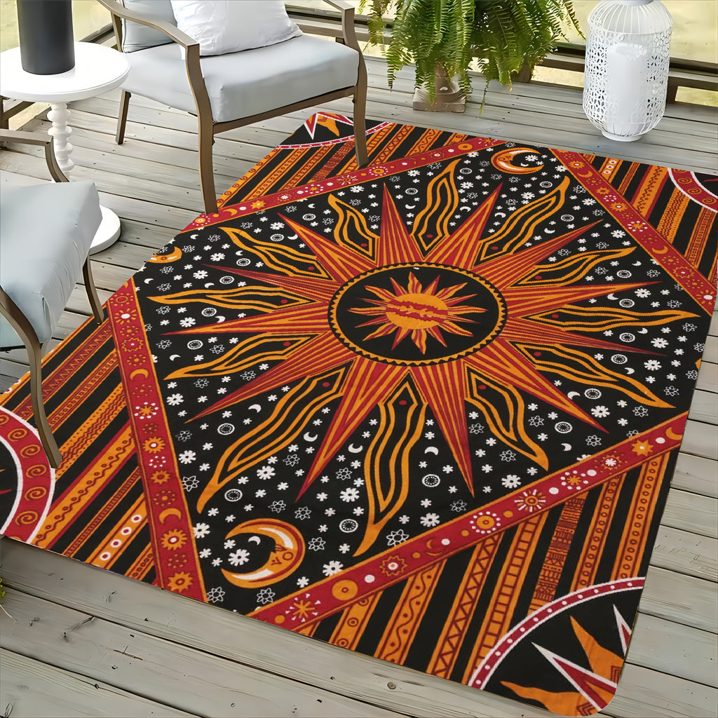 Sun and Moon Pattern Area Rugs: Non-slip, Soft, and Comfortable Polyester Fiber Mat for Living Room, Bedroom, Office, and Outdoor Use - Machine Washable, Anti-fatigue, and Waterproof