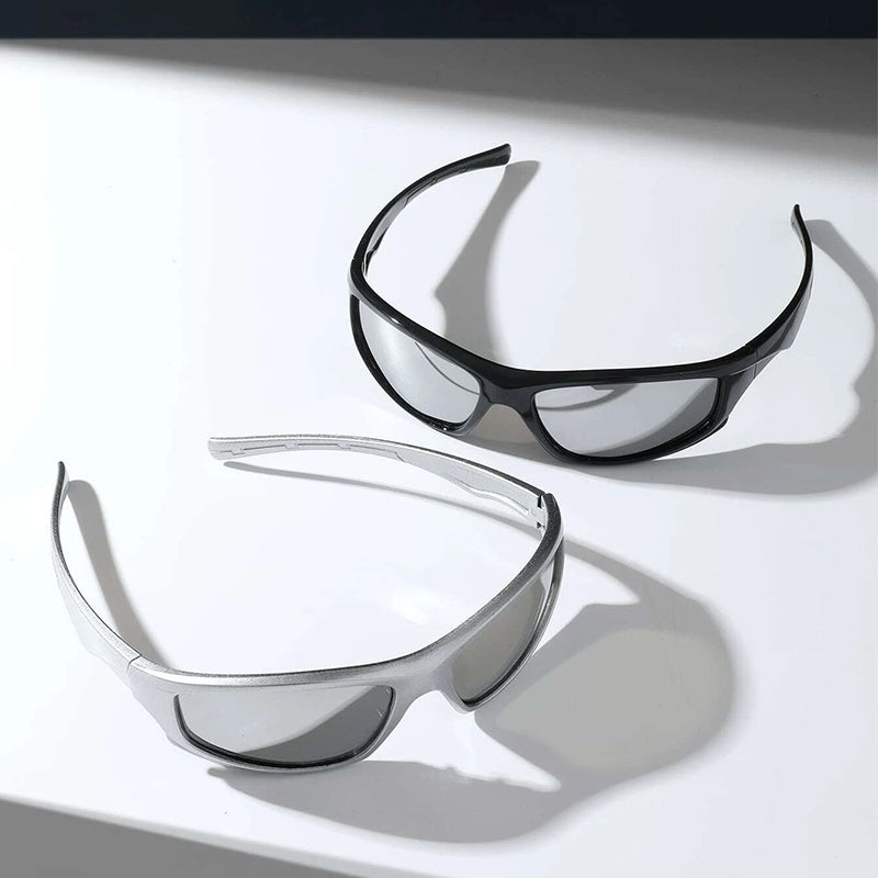 2pcs Wrap Around Sports Fashion Glasses For Women Men Y2K Mirrored Outdoor Sun Shades For Driving Hiking Travel