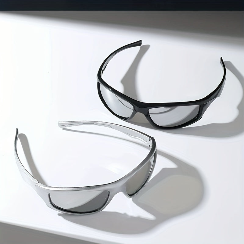 2pcs Wrap Around Sports Fashion Glasses For Women Men Y2K Mirrored Outdoor Sun Shades For Driving Hiking Travel