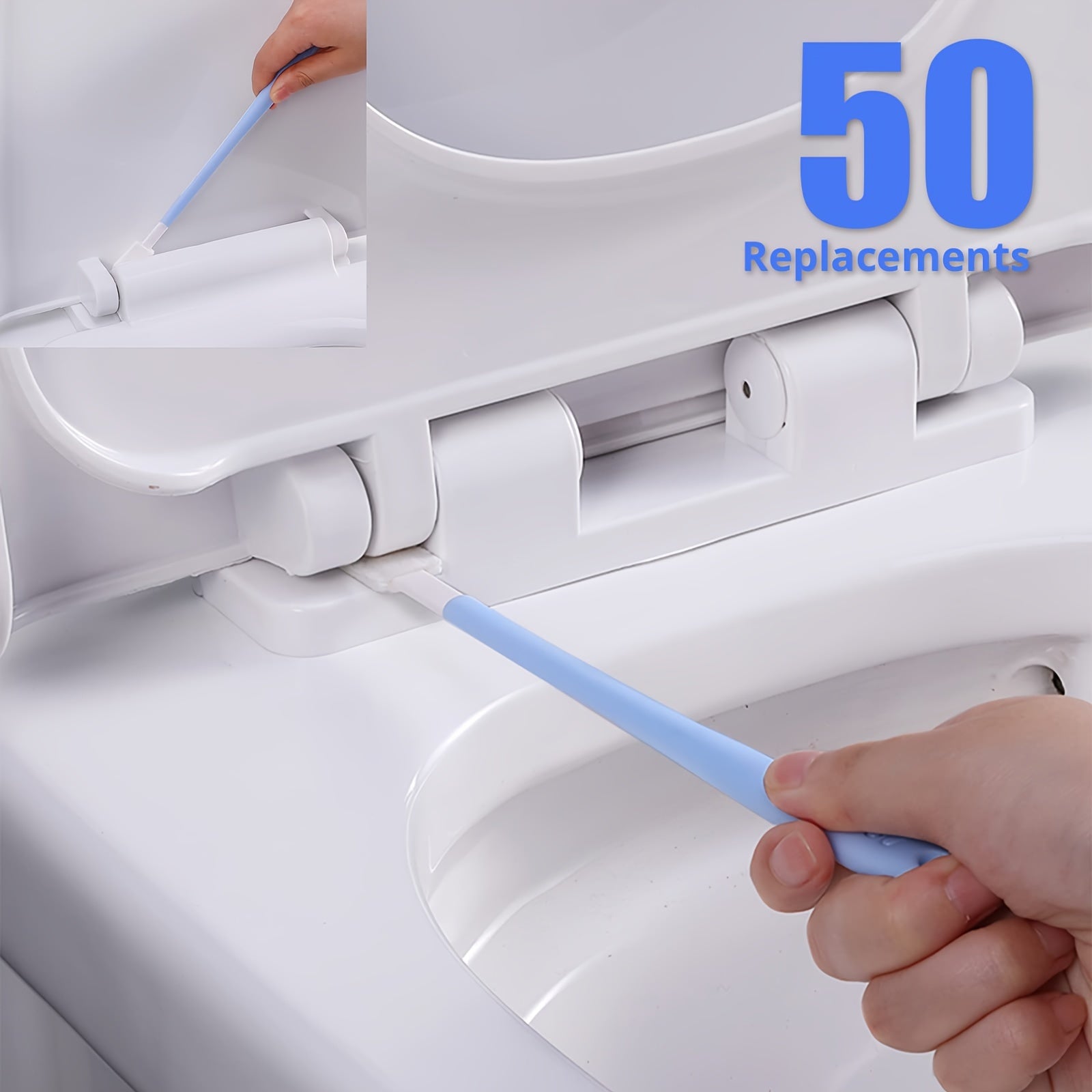 1set, Disposable Toilet Brush Set 1PC Handle +50PCS Cleaning Replacement Head New Disposable Toilet Brush Set No Dead Corner Toilet Gap Brush Long Handle Toilet Cleaning Brush Household Cleaning Tools, Cleaning Supplies