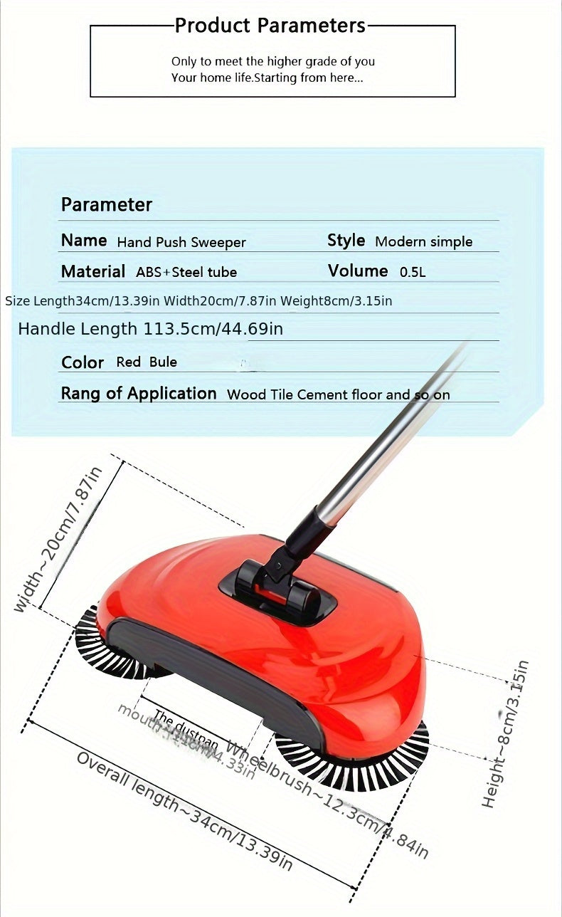3-in-1 Cordless Push Broom Dustpan & Mop Combo - Lightweight Ergonomic Handle, Durable Plastic for Hardwood Floors & Tile - Space-Saving Multi-Functional Cleaning Tool for Home Use, Modern Aesthetic, Efficient Design