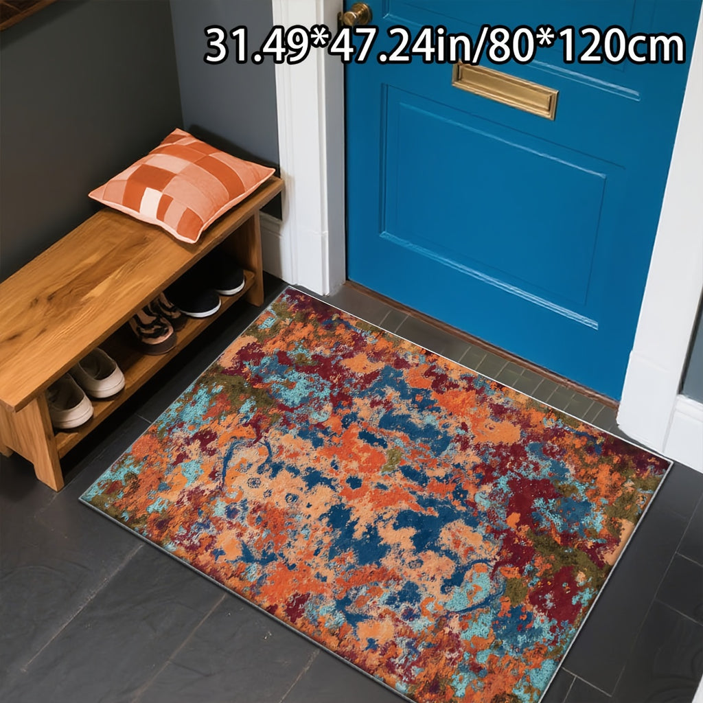 Large Rectangular Imitation Cashmere Carpet - Soft Plush 78.74"x118.11" (200x300cm) Blue Orange Brown Beige Modern Abstract Pattern, Machine-Made with Rubber Backing, Easy to Clean Durable Floor Mat for Bedroom, Living Room,