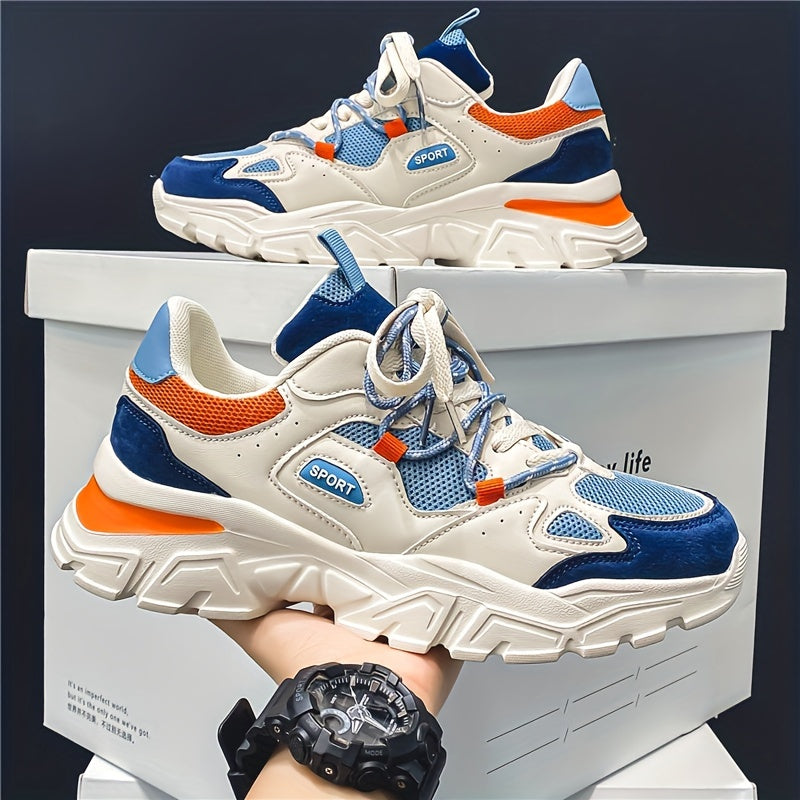 Vintage Round Toe Lace-up Chunky Sneakers - Shock-Absorbing, Breathable, and Comfortable Athletic Shoes for Men - Perfect for Sports and Casual Wear in Fall, Spring, and Summer