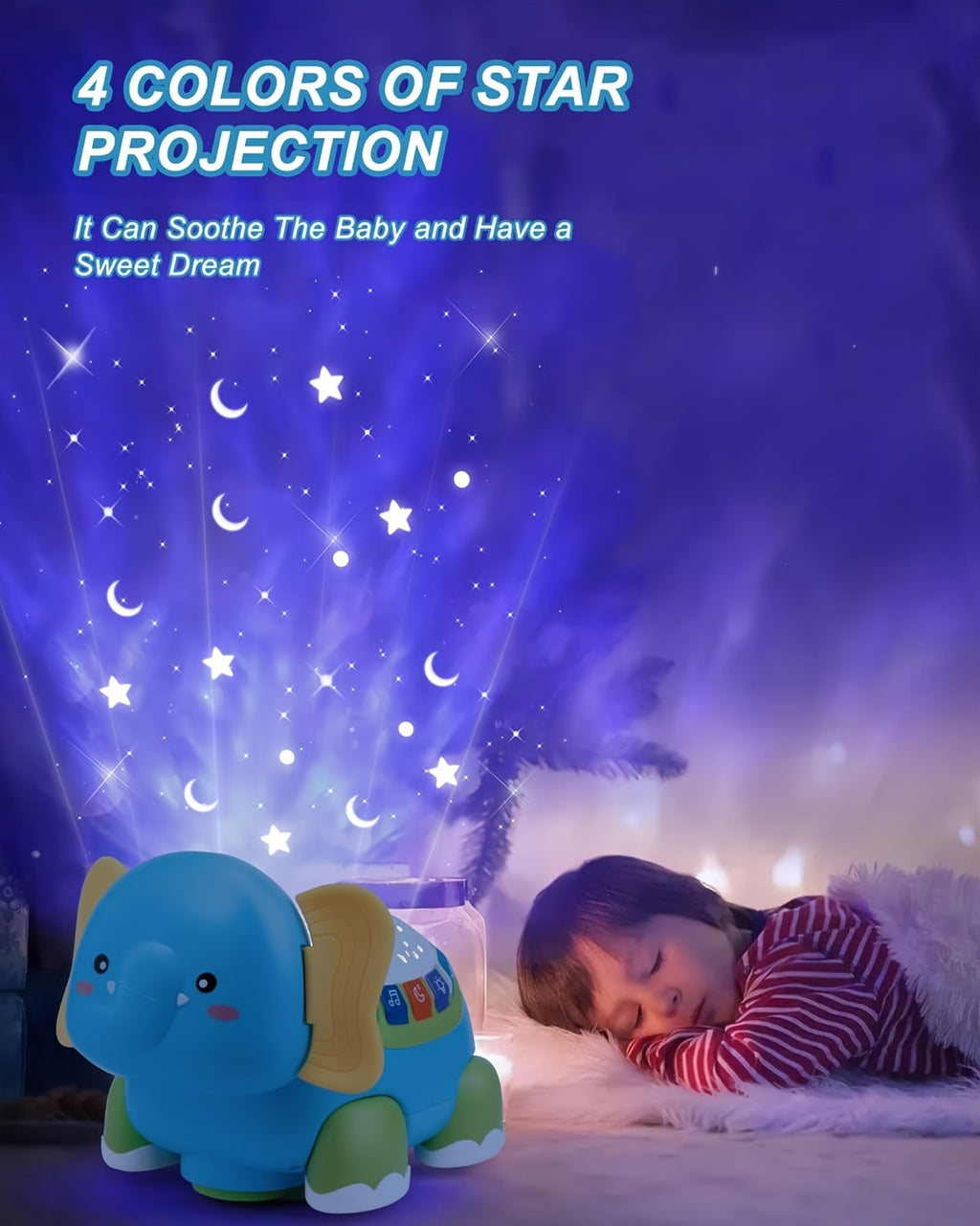 Crawling Baby Toys, Infant Tummy Time Toys with Star Projector Music and Light, Elephant Interactive Sensory Toy for Baby, Early Developmental Toys for Boys Girls, Christmas Gift