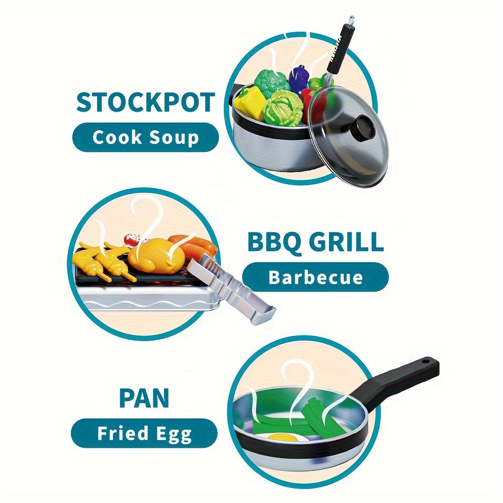Play Kitchen Accessories, Kitchen Set For Kids With Play Pots And Pans, BBQ Camping Kitchen Playset, Pretend Kids Kitchen Accessories Toy Gifts For Girls Boys, Grill Playset Toys For Boys Girls