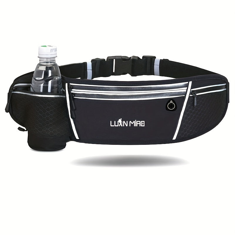 Luan Miao Sports Waist Pack - Black & White, Waterproof Polyester, Adjustable Strap