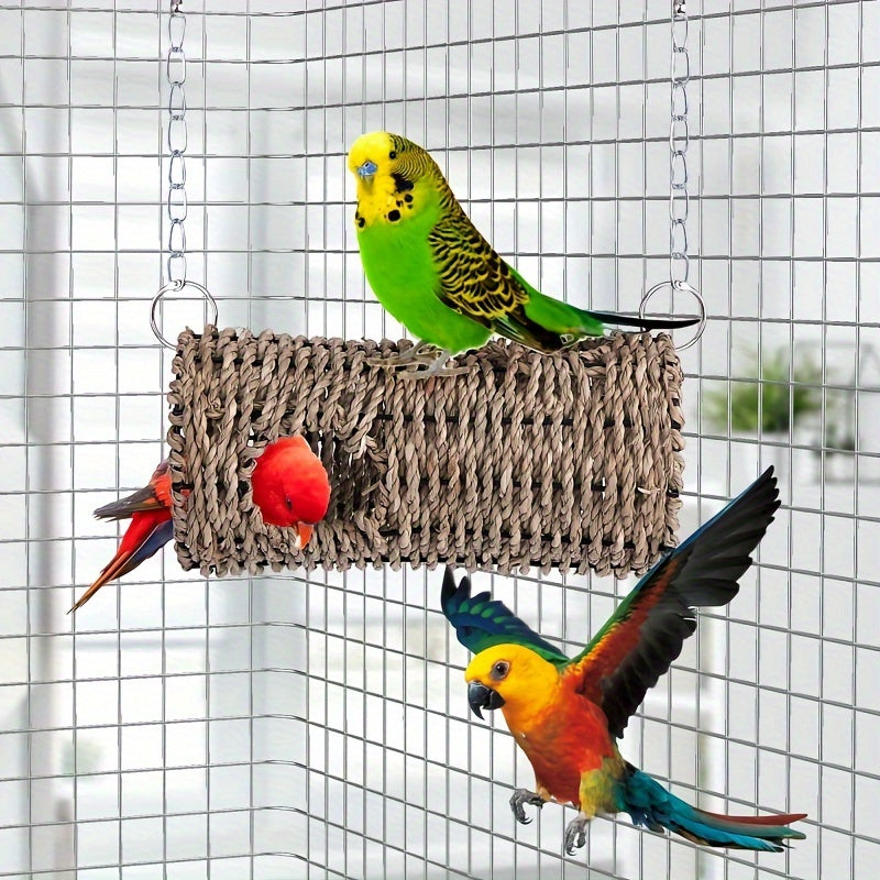 1pc Wooden Bird Toy with Rope, Parrot Hamster Honey Pouch Glider Shelter, Water Grass Escape Passage, Summer Shade Climbing Biting Toy, Parrot Toys