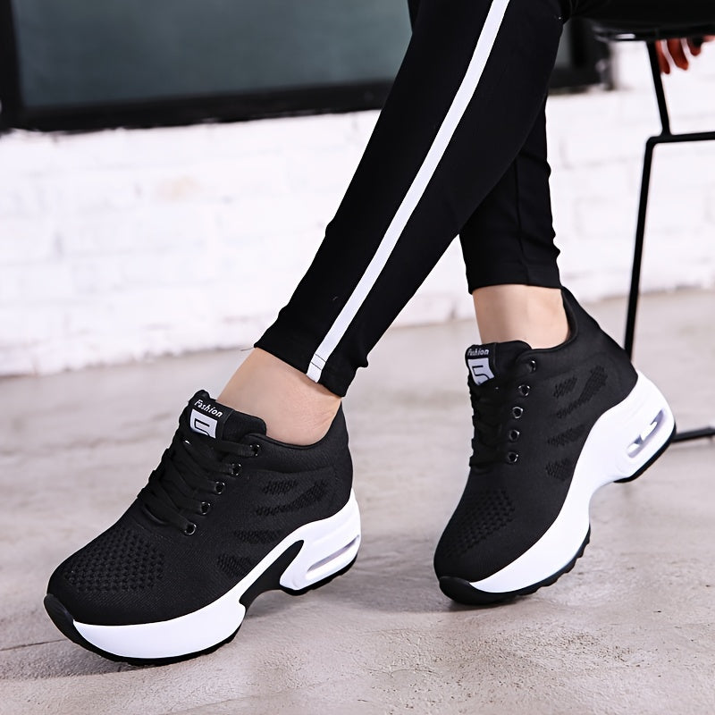 SOSENFER Women's Low-Top Sneakers with Lift - Summer Breathable Height-Enhancing, Round Toe Casual Athletic Wear, Sole & Fabric Upper (/Solid Colors Available) - for Dresses, Skirts, Short Pants