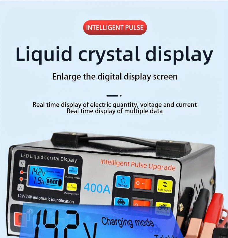 24V/12V Intelligent Motorcycle Battery Charger - Automotive Battery Charger with Pure Copper Construction, Automatic Repair, and Multi-Protection Functions - Fast, Safe, and Reliable Charging Solution