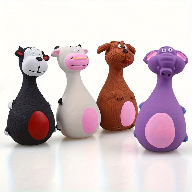 Chewy Dog Toy Set: 4 Playful Rubber Toys with Cartoon Designs for Your Pooch