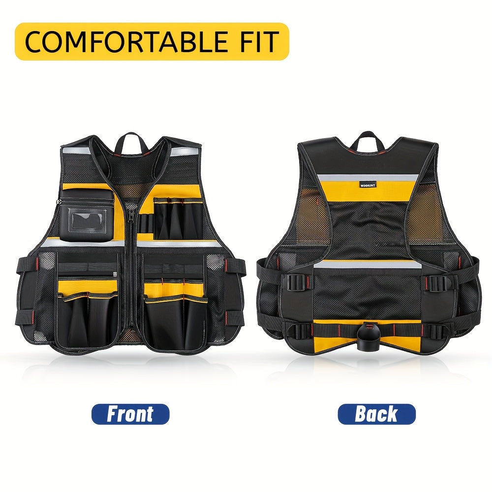 High-Visibility Reflective Work Vest - Durable with Tool Pockets for Electricians - Ensures Ultimate Construction Safety