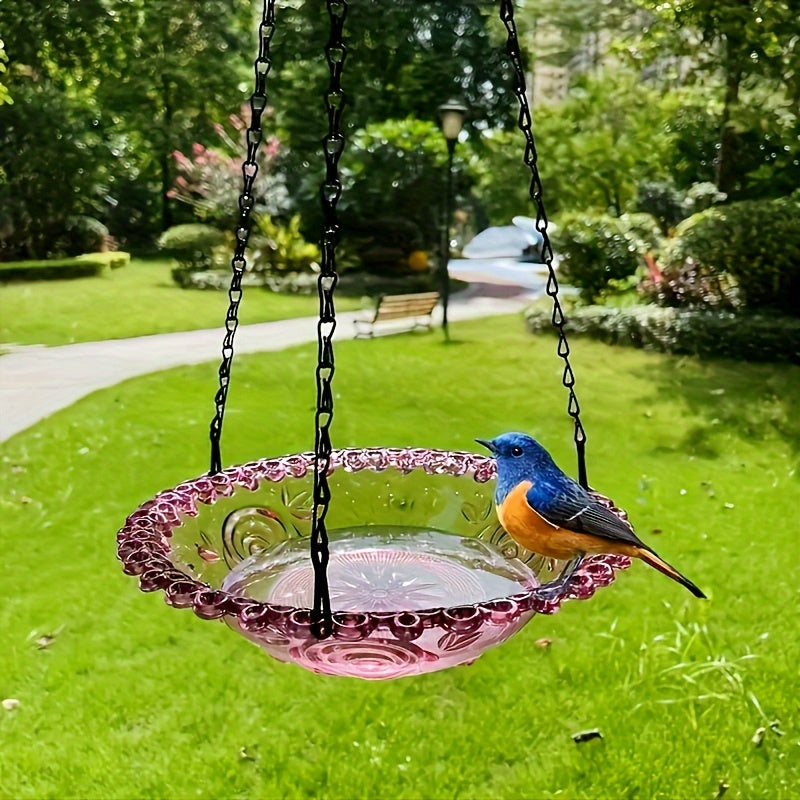 1pc Decorative Hanging Bird Feeder with Chain - Dual-Bowl Design for Outdoor Garden & Yard, Attracts Hummingbirds, No Electricity Needed, Durable Plastic, Hummingbird Feeders Outdoors