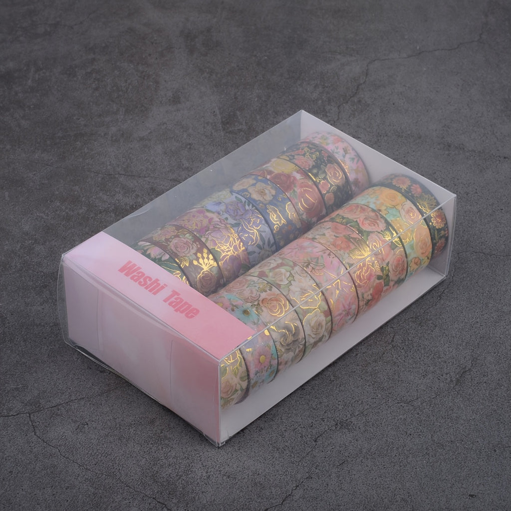 18 Rolls of Vibrant Floral Pattern Washi Tape - Perfect for Crafting, Scrapbooking, and DIY Projects - 3m/118in Long, Non-Waterproof, Easy to Tear and Reusable