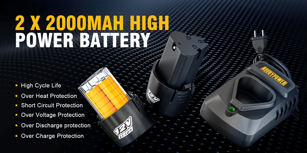 60 Ft-lbs High-Power Cordless Ratchet Wrench Set, 3/8" Drive, 12V, Variable Speed, Includes 2 Rechargeable Batteries,