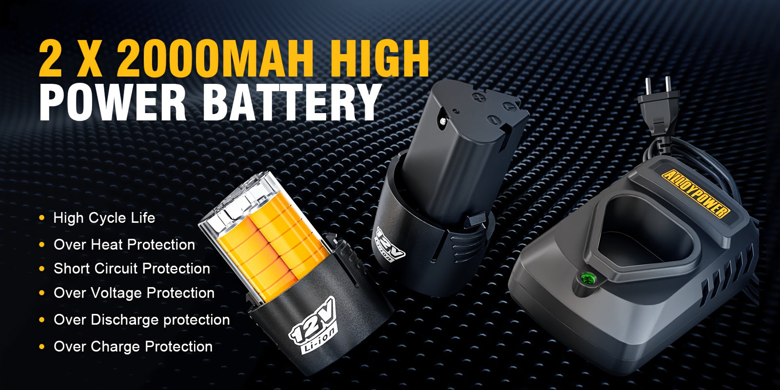 60 Ft-lbs High-Power Cordless Ratchet Wrench Set, 3/8" Drive, 12V, Variable Speed, Includes 2 Rechargeable Batteries,