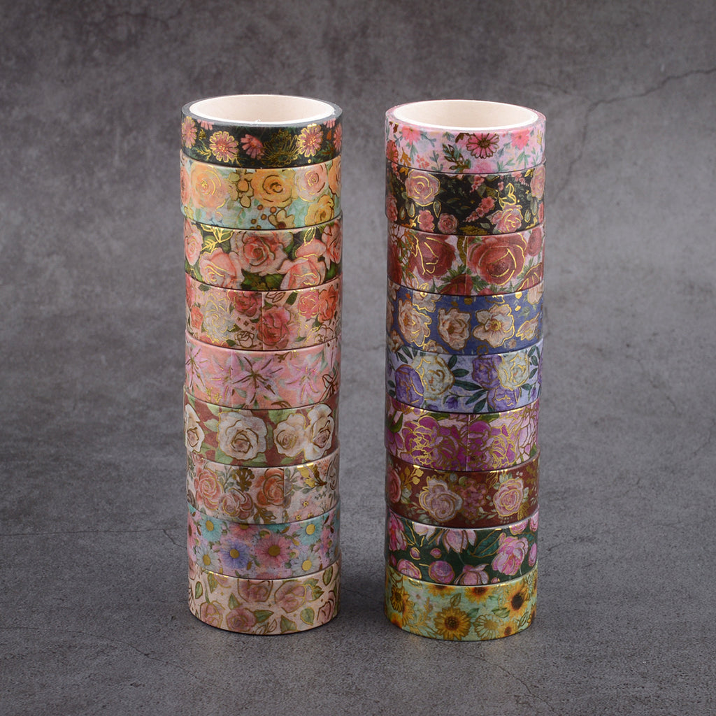 18 Rolls of Vibrant Floral Pattern Washi Tape - Perfect for Crafting, Scrapbooking, and DIY Projects - 3m/118in Long, Non-Waterproof, Easy to Tear and Reusable