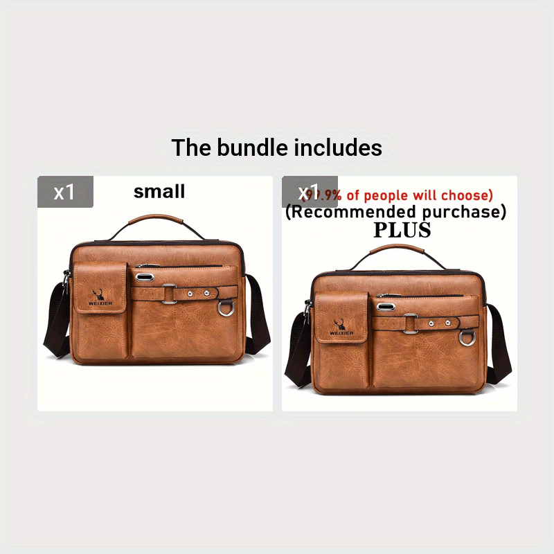 WEIXIER Men's Business Crossbody Bag with Adjustable Strap, Golden-Tone Hardware