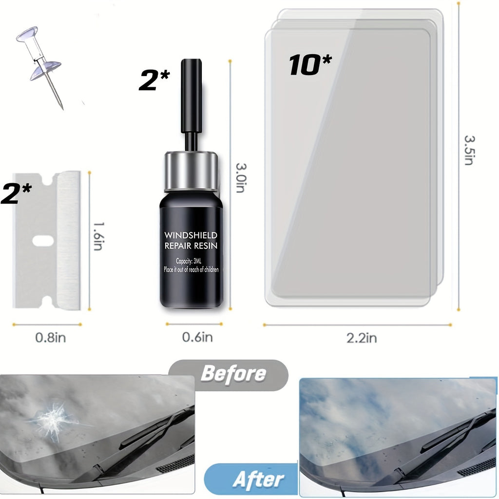 Windshield Repair Kit, Cracks Gone Glass Kit Automotive Windscreen Tool for Fixing Chips, and Star Shaped Crack, Nano Fluid Fille