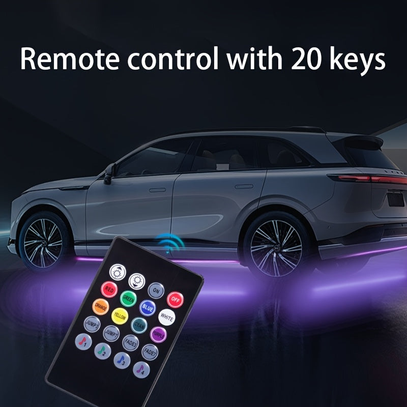 [RGB Automotive LED Strip] 4pcs Dynamic RGB Automotive LED Underglow Kit - Wireless Remote Control, Neon Music Mode, Automotive Underlight Strip