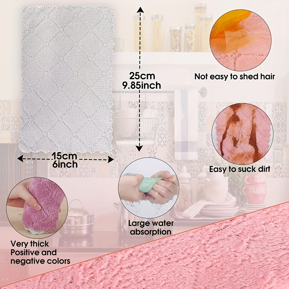 10pcs Ultra-Absorbent Microfiber Kitchen Towels - Non-Stick, Oil-Free Cleaning Cloths for Dishes & Tableware