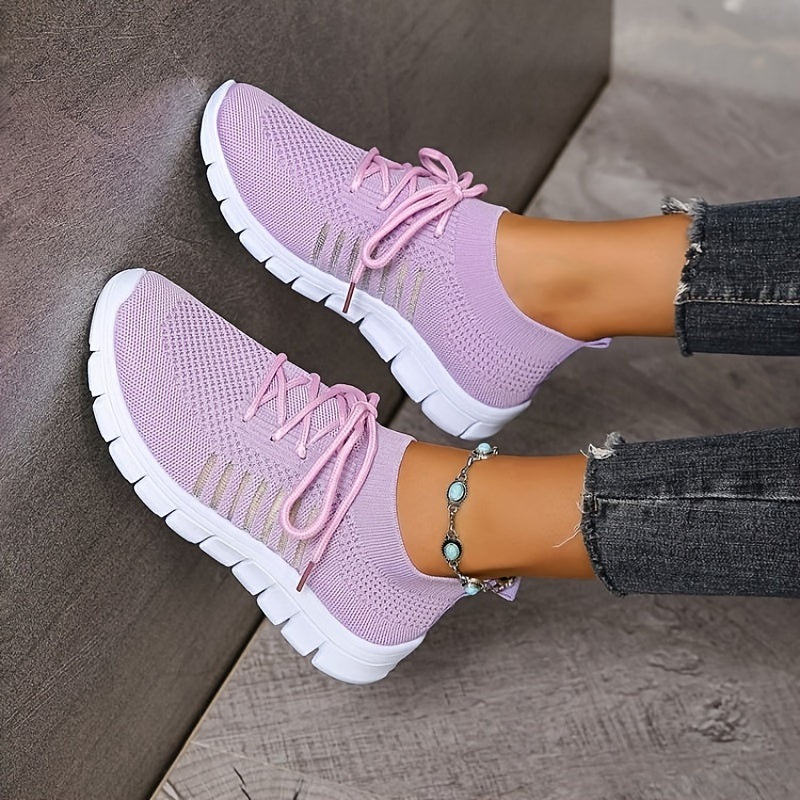 Women's Knitted Sports Shoes, Breathable & Lightweight Low Top Running Sneakers, Casual Outdoor Gym Jogging Trainers Plus Size