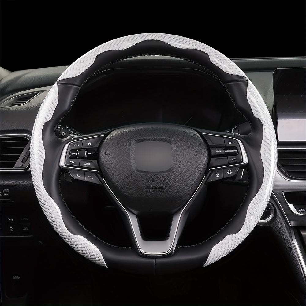 3Pcs Universal Carbon Fiber Style Steering Wheel Covers, High-Grip ABS Resin, Snap-On Design, No Inner Circle - Sleek Automotive Steering Wheel Protection