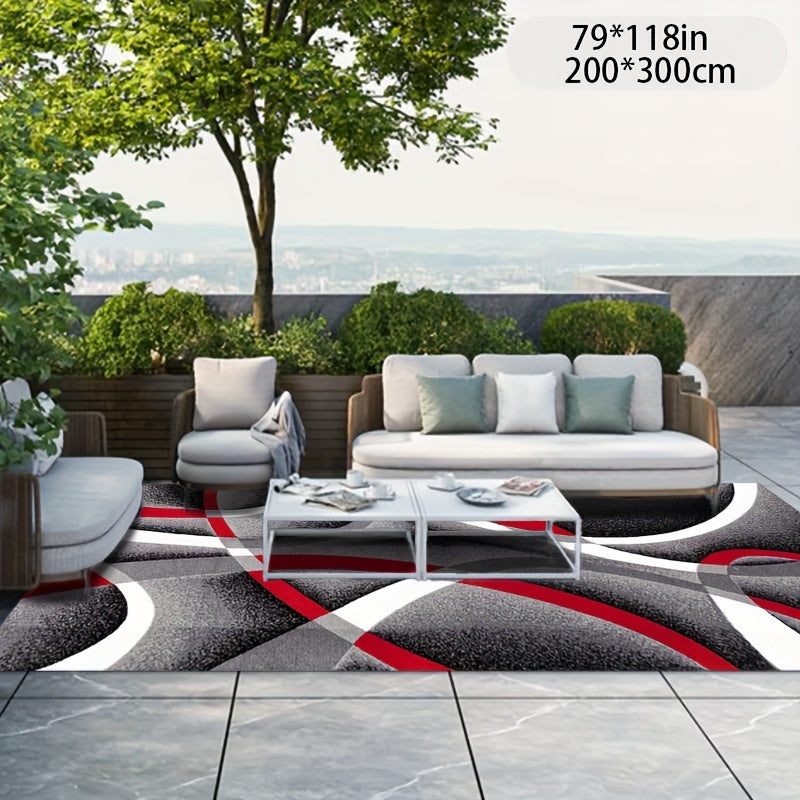 Luxurious Faux Cashmere Area Rug - Red & Gray Geometric Design, 1200Gsm, Non-Slip Cotton Backing, Perfect For Living Room, Bedroom, Kitchen, And More - Machine Washable, Stain Resistant, Low Pile Washable Area Rug Rugs For Be