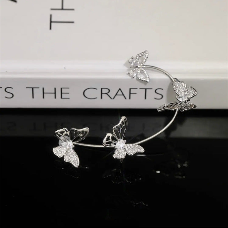 Women'S Elegant Butterfly Ear Cuffs - No-Piercing Ear Hooks, Synthetic Gemstone Accents