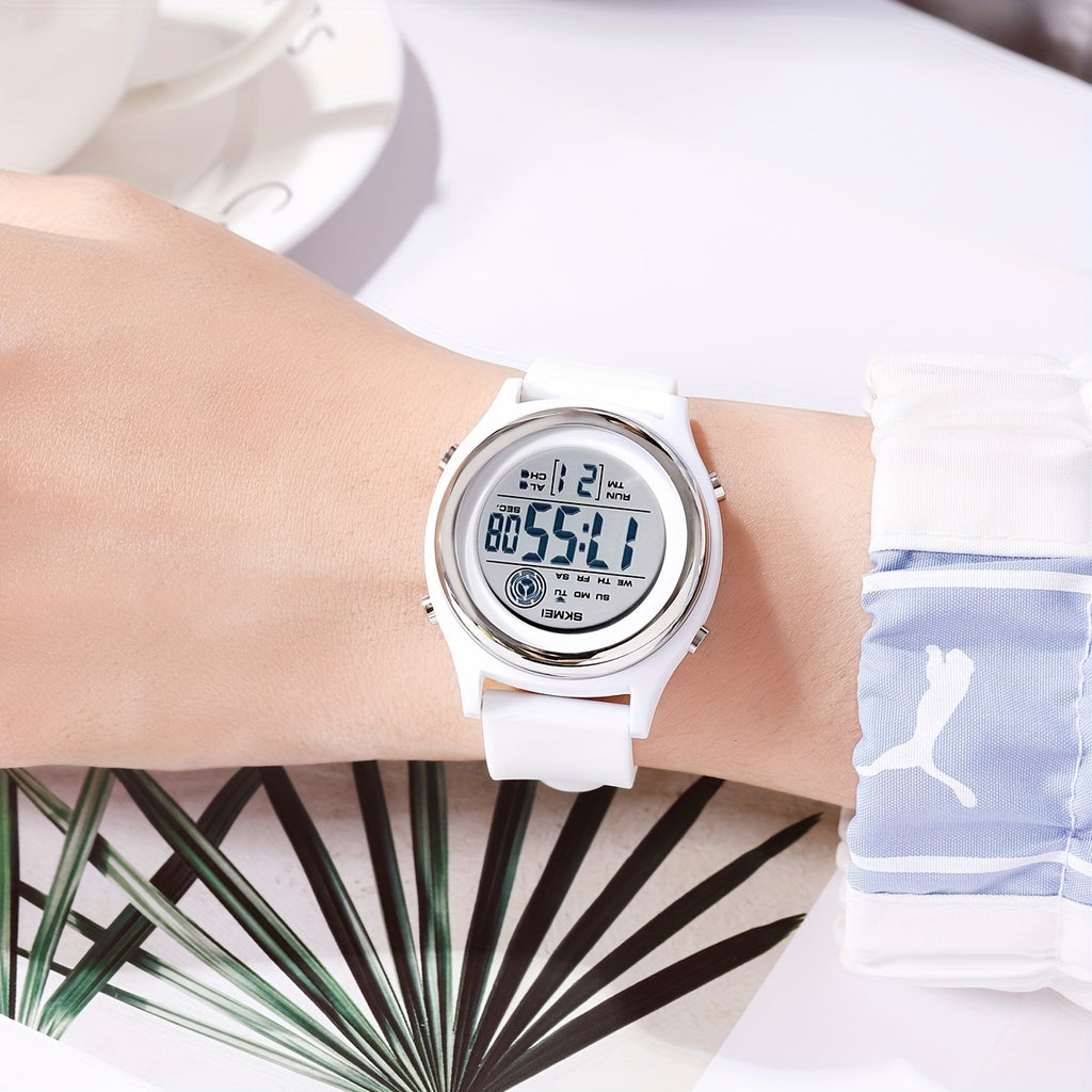 50M Water Resistant EL Light Electronic Sports Watch - Multifunction Digital Wristwatch with Alarm, Silicone Band, Round Synthetic Resin Case for Women, Men, Boys, and Girls