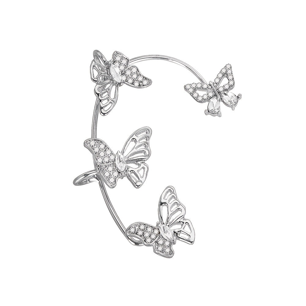 Women'S Elegant Butterfly Ear Cuffs - No-Piercing Ear Hooks, Synthetic Gemstone Accents