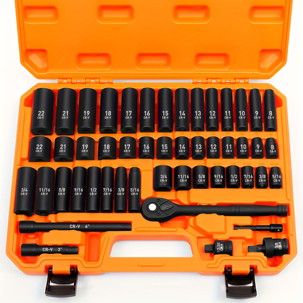 53/50 pieces of chrome vanadium steel impact sleeve tool set, 1/4 inch drive
