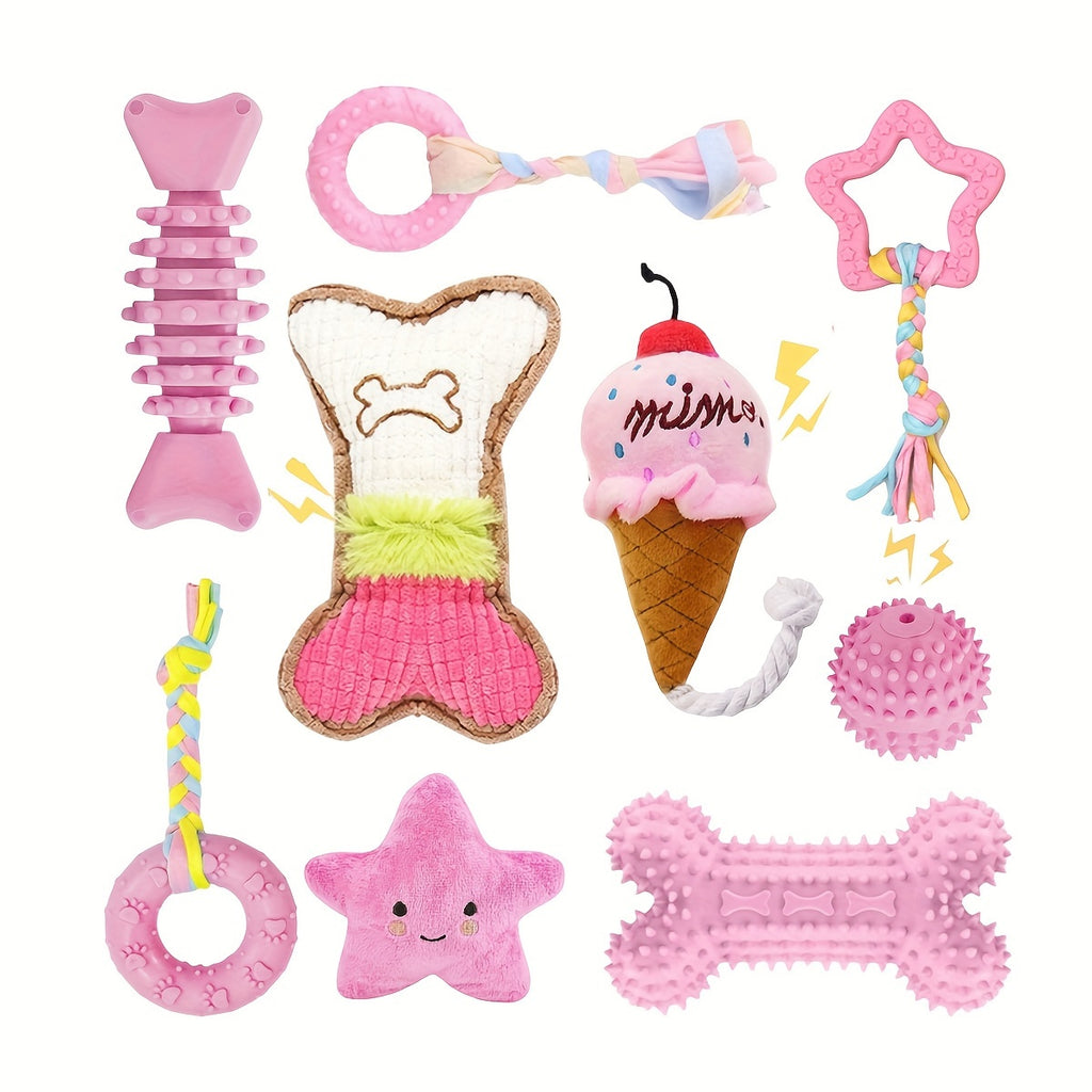 6pcs Puppy Teething Toys for Small Dogs - Cute Soft Rubber Chew Set with Rope, Interactive Bone Toys for Dental Health & Play