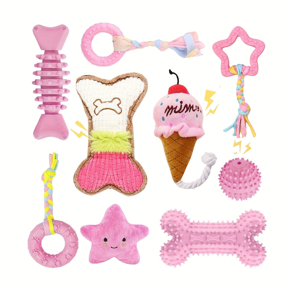 6pcs Puppy Teething Toys for Small Dogs - Cute Soft Rubber Chew Set with Rope, Interactive Bone Toys for Dental Health & Play