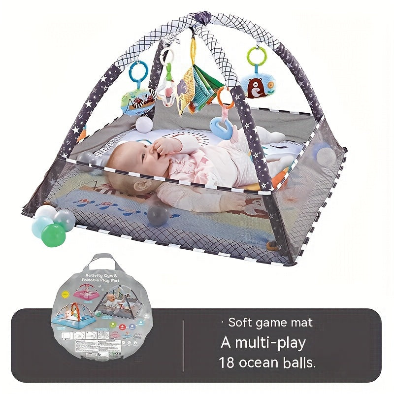 18 pcs baby activity fitness mat set, foldable and washable, play mat, crawling mat, sensory exercise toys, cultivate young children's motor and cognitive abilities, baby fitness frame