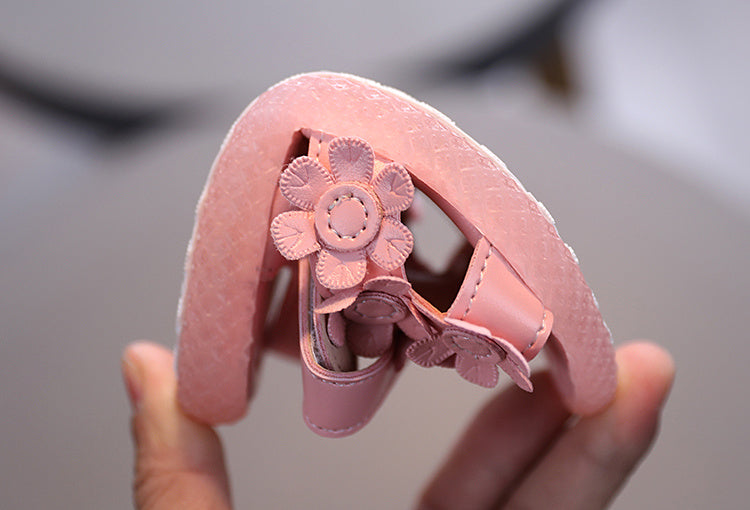 Baby Girls Cute Casual Sandals With Flower Decoration, Non-slip Soft Sole Slip-on Hook And Loop Fastener Shoes For Summer