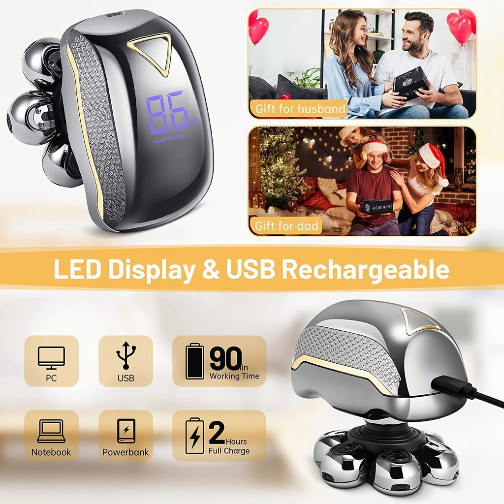 Men's Electronic Head Shaver Razor - Rechargeable Cordless Hair Shaving Razors For Bald Man 6 In 1 Wet Dry Beard Trimmer Body Hair Cutting Clipper Grooming Kit 7 Rotary Heads