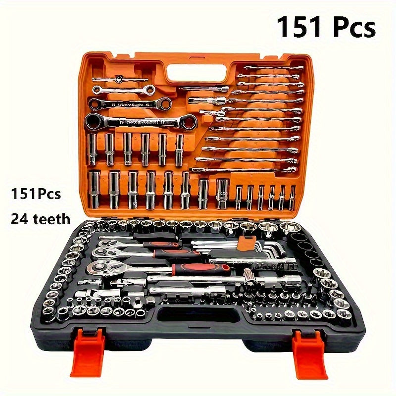 53/82/121/151PCS Heavy Duty socket Set, (5/16 Inches to 3/4 Inches) And Metric