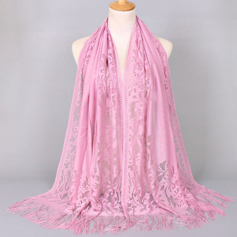 Ladies Women's Floral Lace Scarf Shawl With Tassels, Soft Mesh Fringe Wraps Bridal Shawl For Wedding Evening Party Dresses