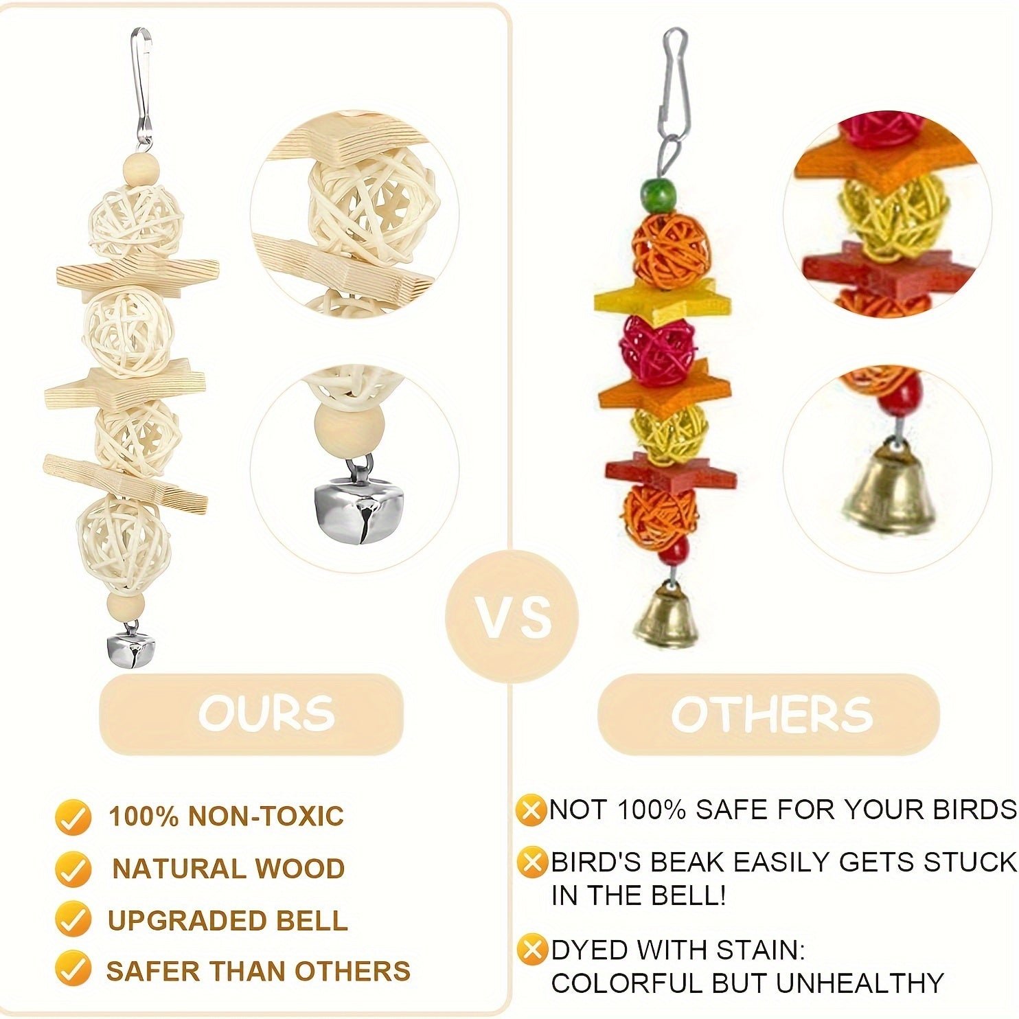 8pcs Solid Wood Bird Toy Set - Tiger Skin Peony Love Bird Small and Medium Parrot Toys with Swing Stairs and Chew Ball