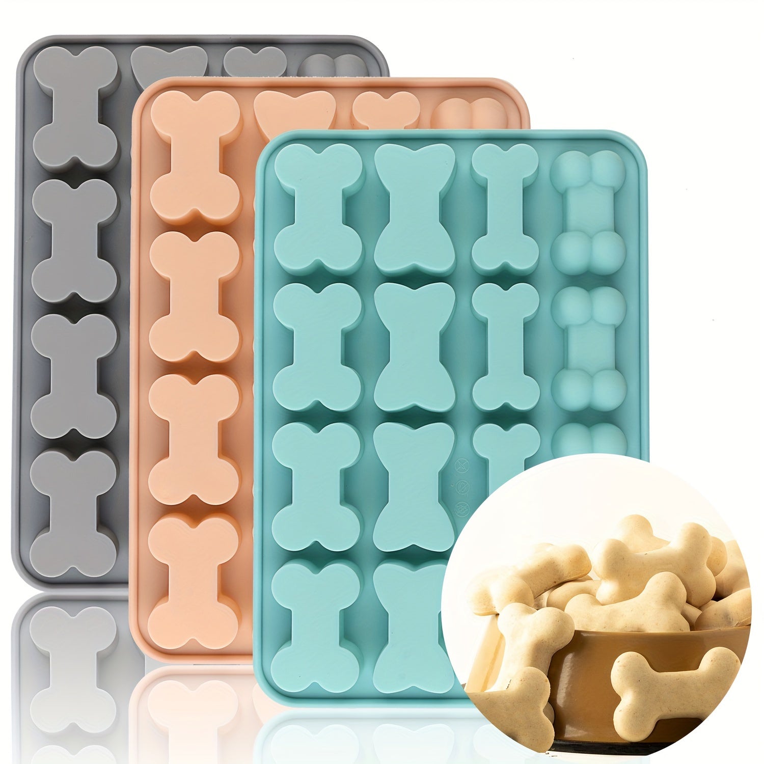 Silicone Bone Mold Set: 16 Cavity, 4 Bone Shapes, Reusable, Non-Stick, Suitable for Chocolate, Cake, Candy, Jelly, Ice, Pet Treat Toys - Christmas, Halloween, Easter, Hanukkah, Thanksgiving