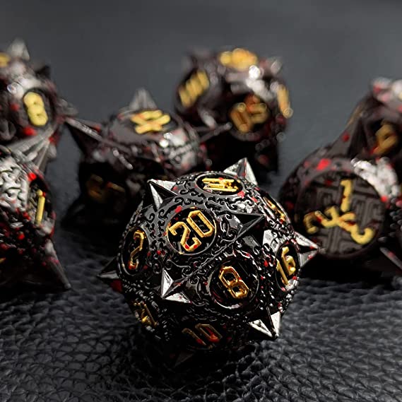 Sharp Metal Meteor Dice Set - Large & Bold Gaming Dice for Dungeons & Dragons - Solid, Weighted, and Aesthetically Pleasing - Complete with D20, D12, D10, D8, D6, D4