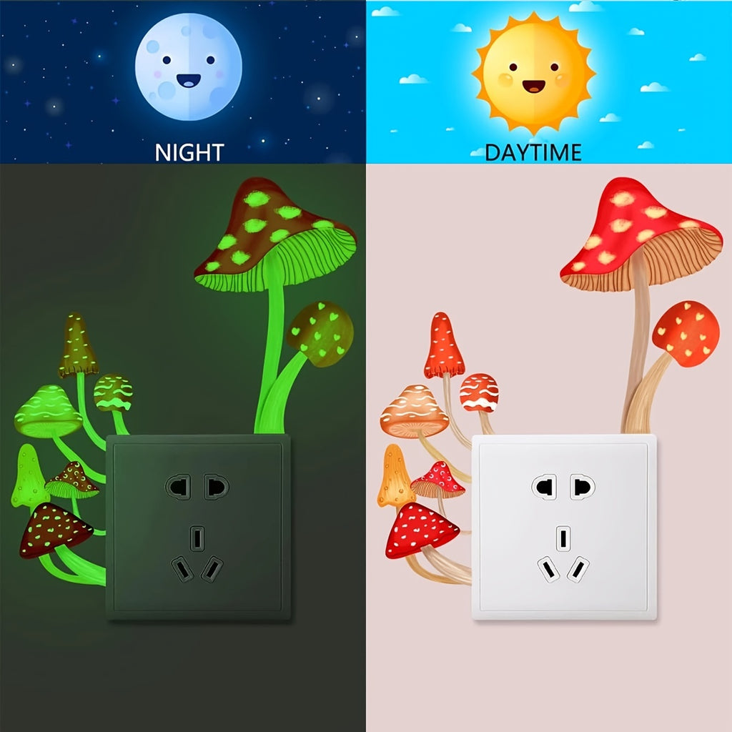 Self-Adhesive Glow Mushroom Switch Sticker - Easy to Find, Reusable & Fun Themed Art Deco